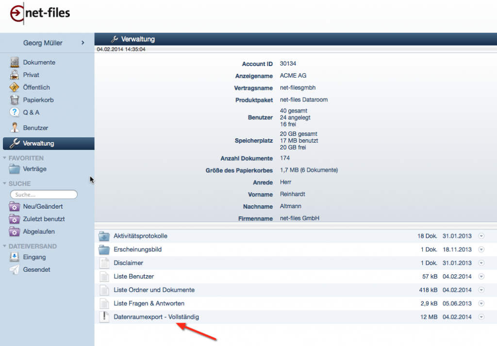 Datenraum Exportdatei