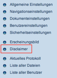 Screenshot netfiles Disclaimer Funktion