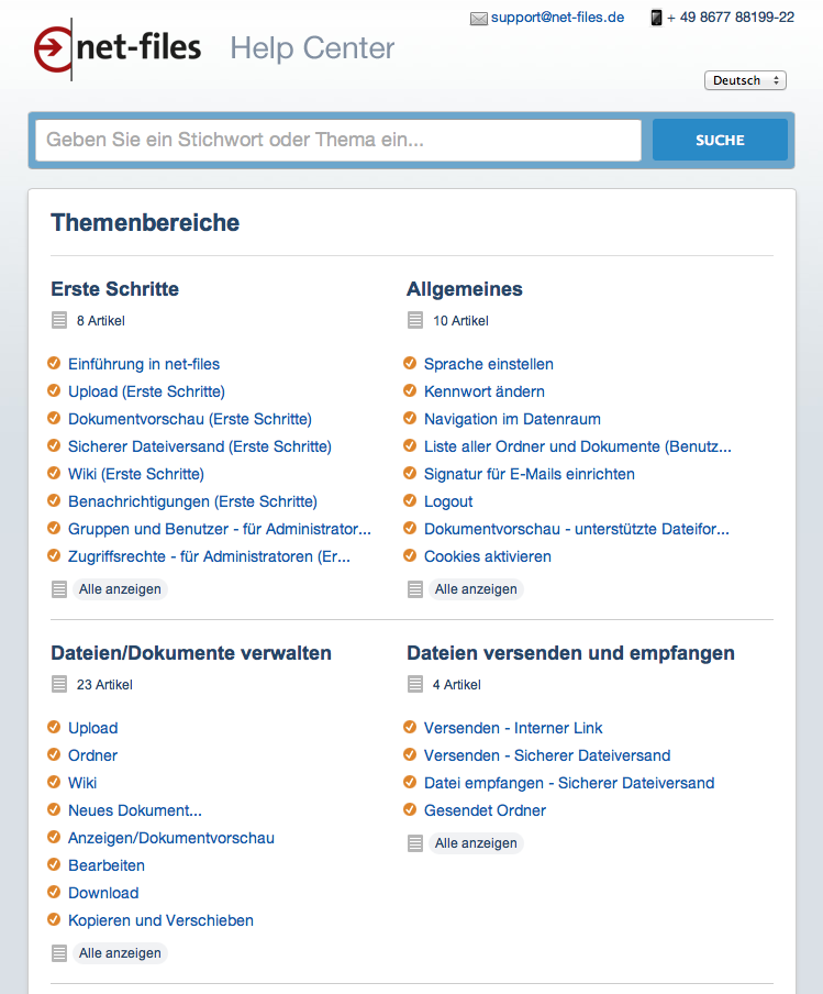 Screenshot netfiles Helpcenter