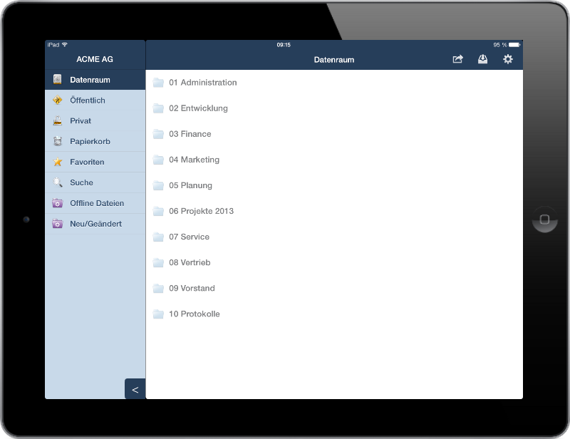 netfiles mobile App auf dem iPad