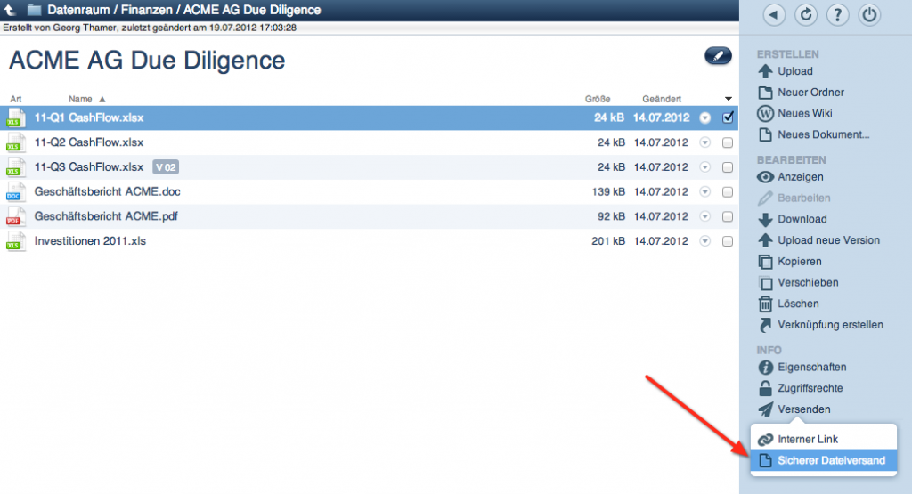 Screenshot Managed File Transfer Funktion in netfiles
