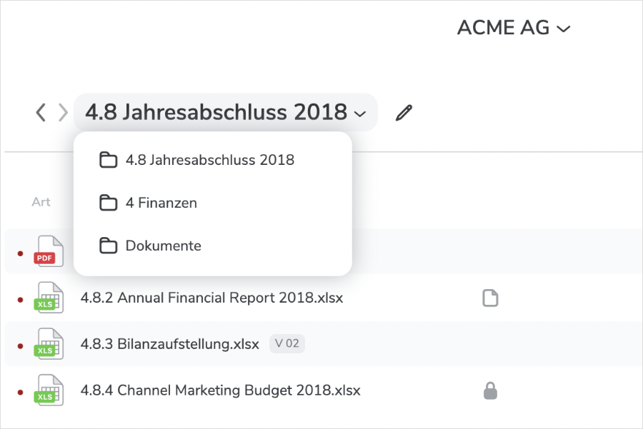 Screenshot des Navigationspfads im netfiles Datenraum