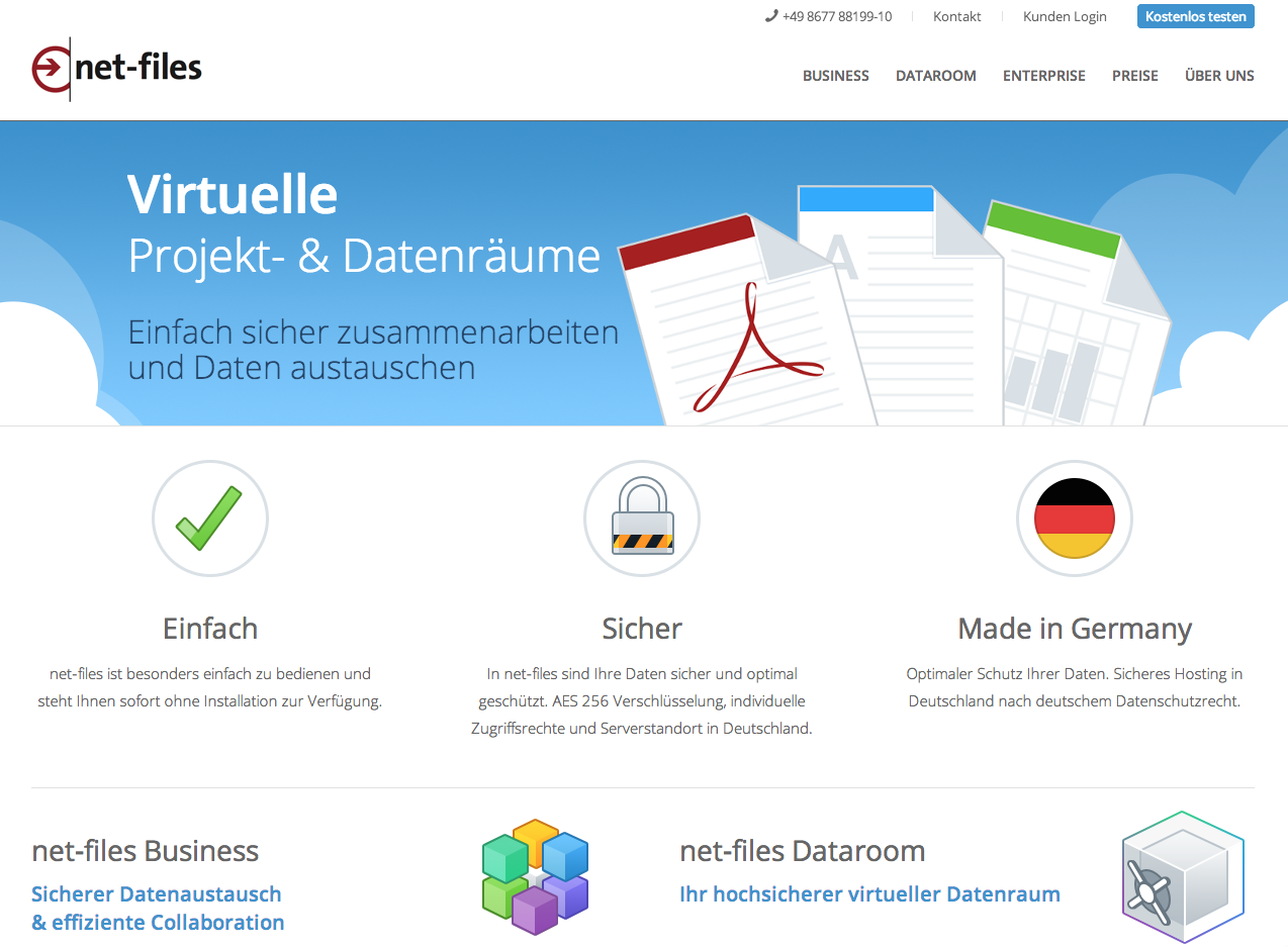 Screenshot der netfiles Homepage