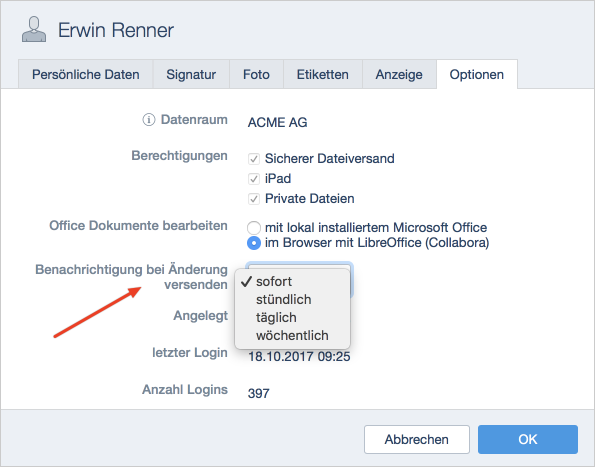 Benutzer Optionen netfiles