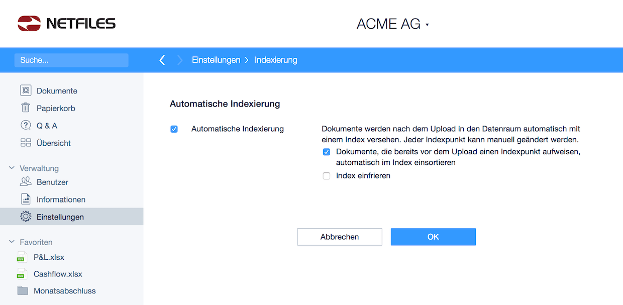 netfiles Indexierung im Datenraum