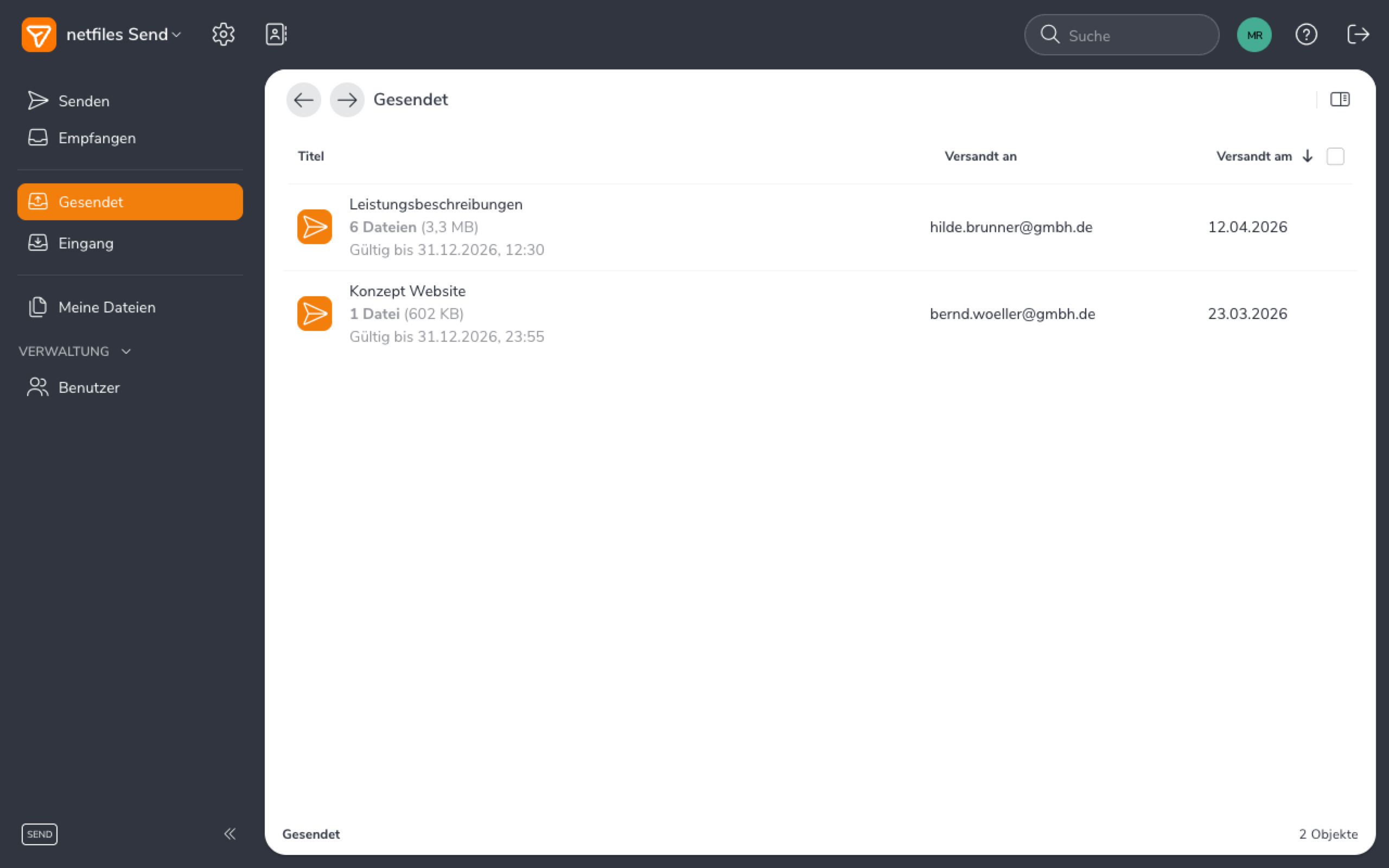 Netfile Screenshots New: netfiles Send – Secure and Easy Business Filesharing