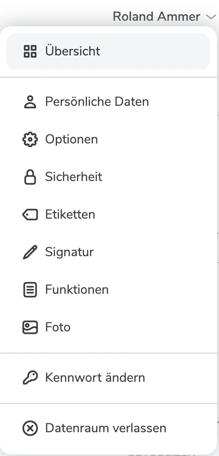 Screenshot persönliche Optionen im netfiles Datenraum