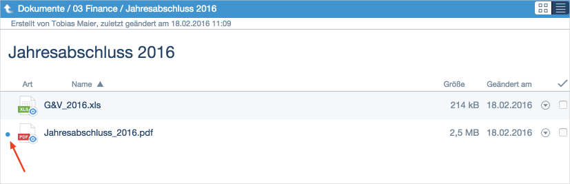 Screenshot der ungelesenen Dokumente im netfiles Datenraum