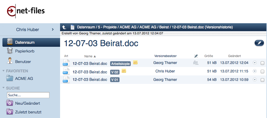 Versionierung netfiles
