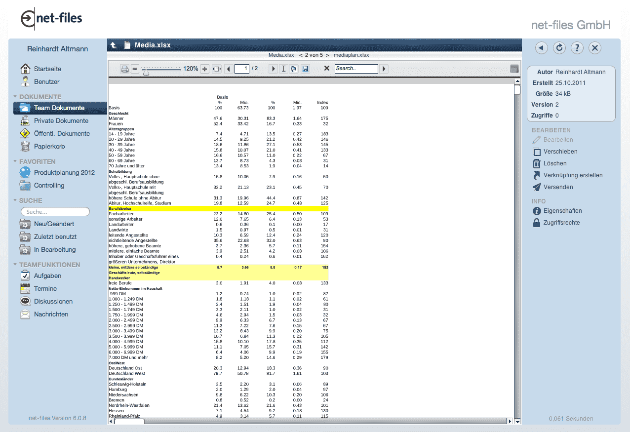 Screenshot der Dokumentvorschau in netfiles