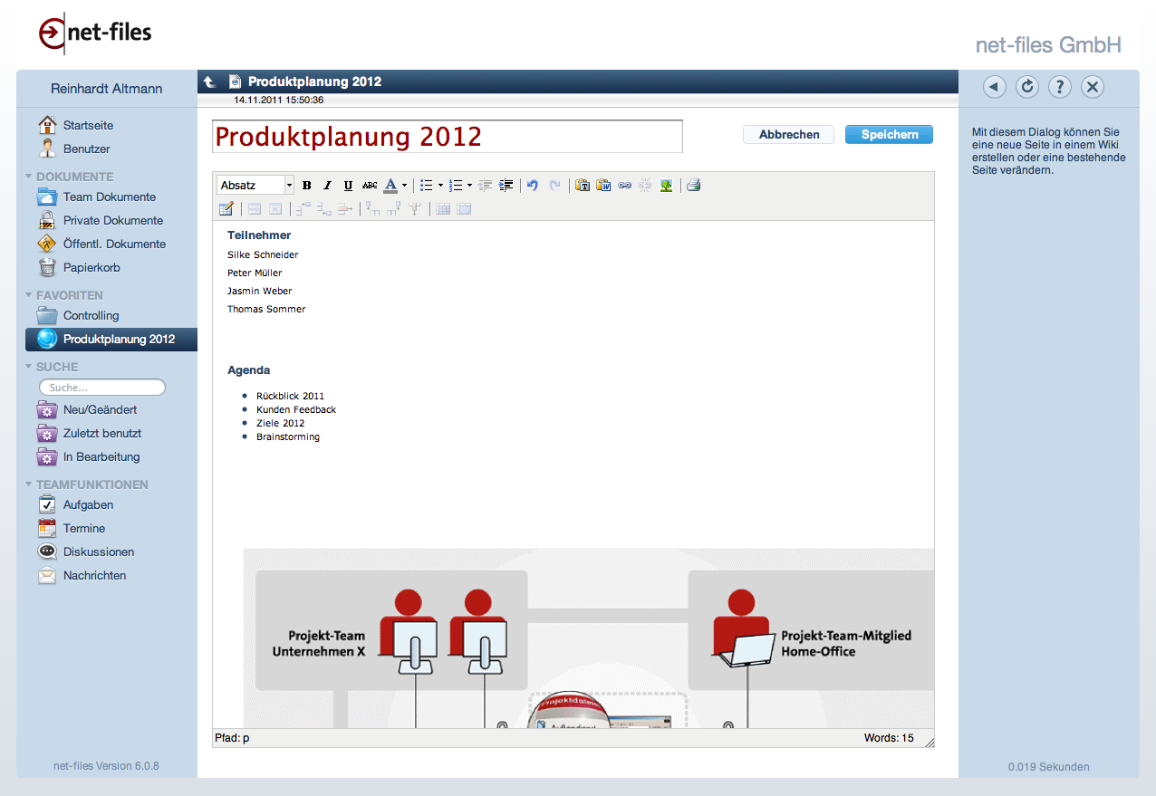 Screenshot netfiles Wiki Funktion
