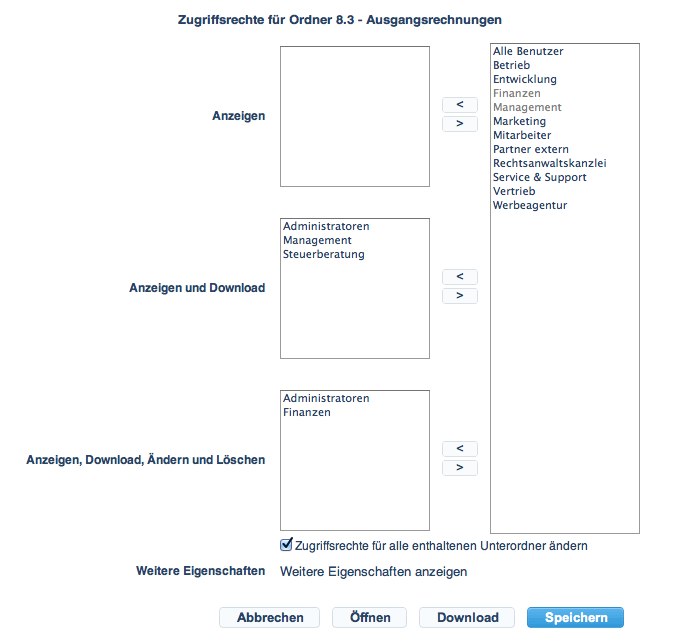 Screenshot Zugriffsrechte für Ordner netfiles