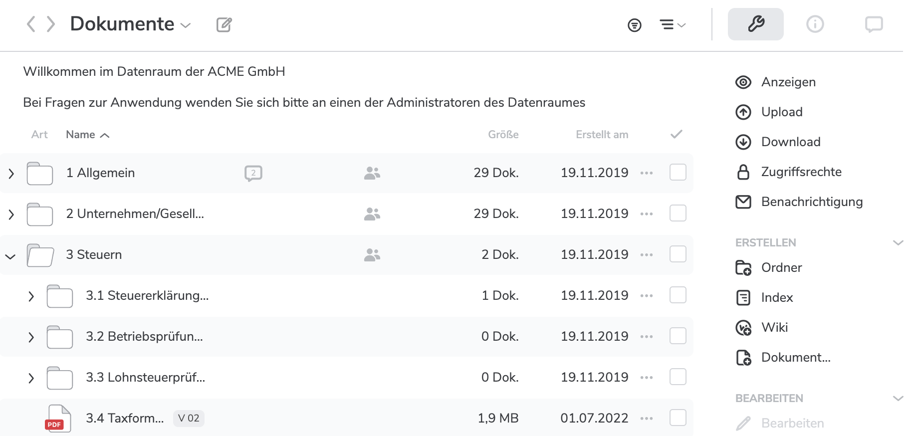 Screenshot mit Dokumentenansicht im netfiles Datenraum